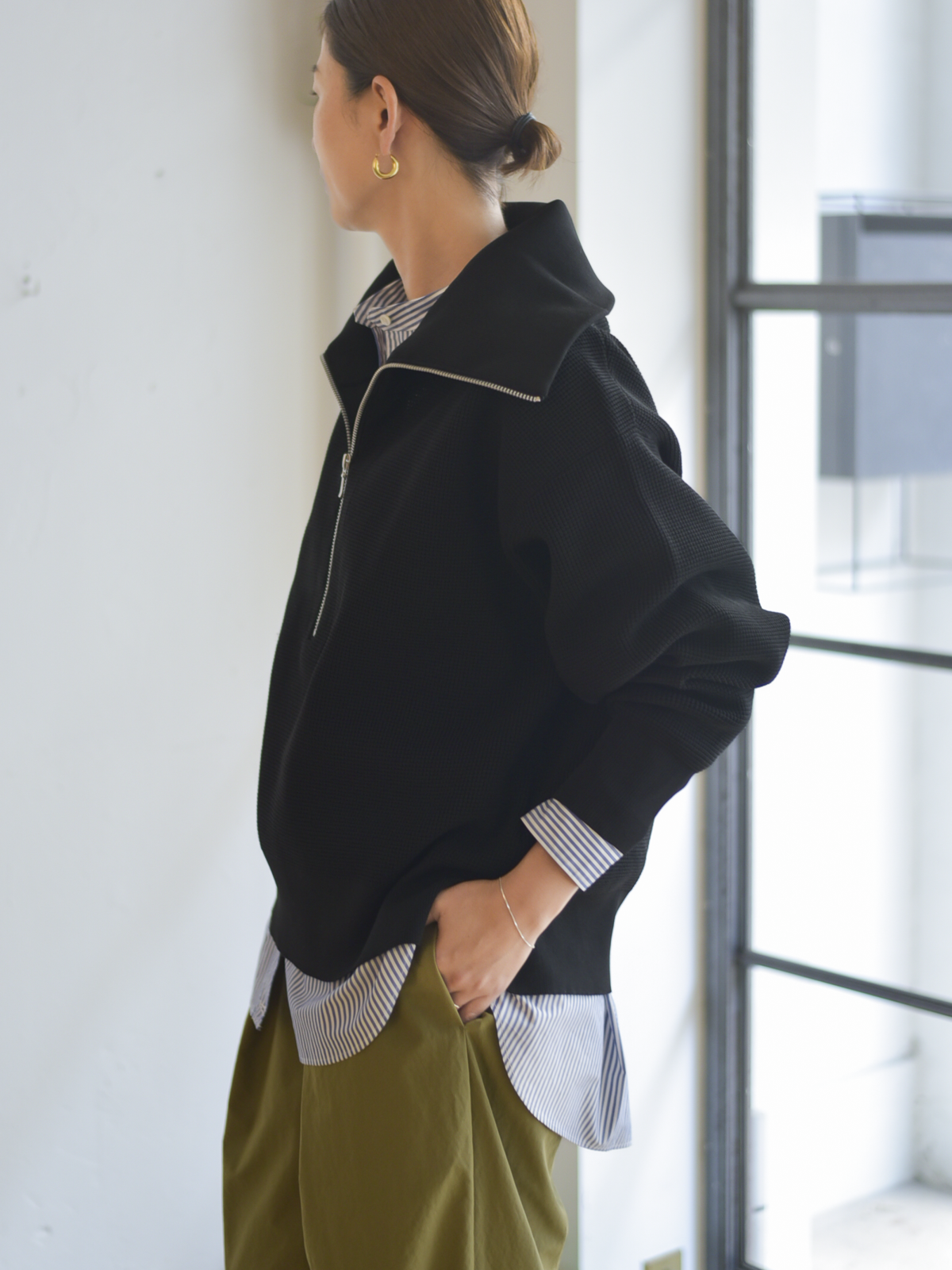 1009(どうぐ)POINT対象|【直営店限定】lelill レリル ハイテク ワッフルハーフZIPニット