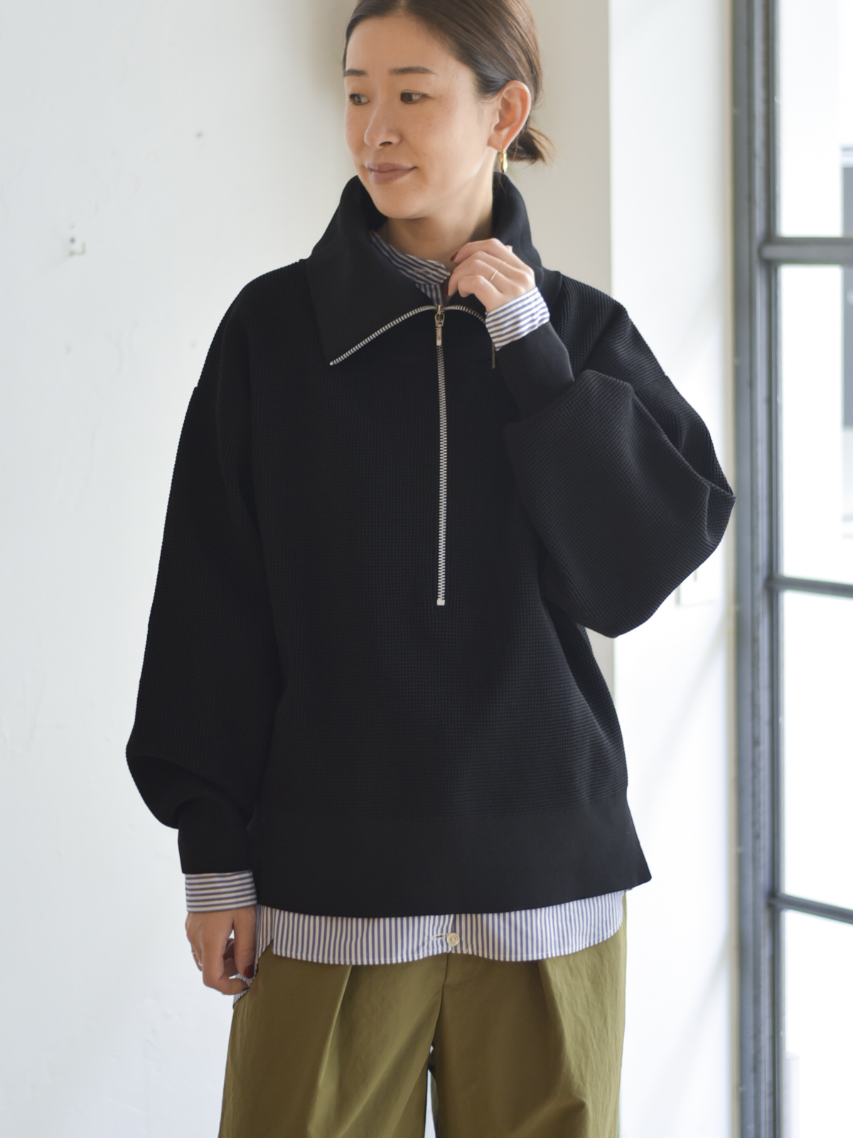 1009(どうぐ)POINT対象|【直営店限定】lelill レリル ハイテク ワッフルハーフZIPニット