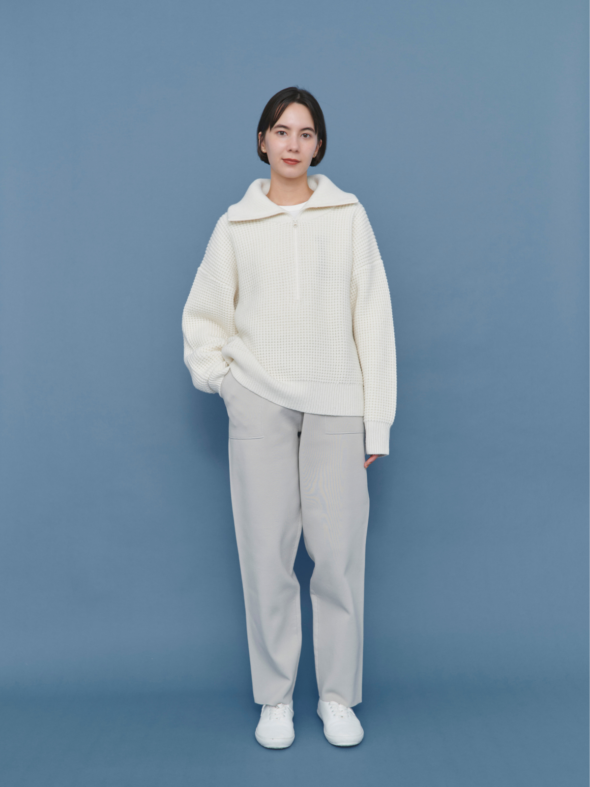 lelill レリル ワッフルハーフZIPニット