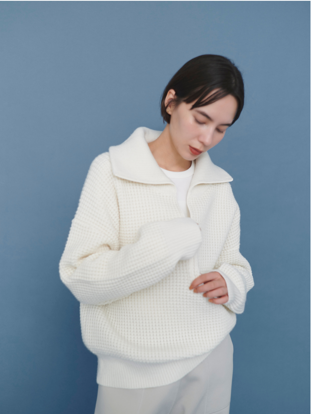 lelill レリル ワッフルハーフZIPニット