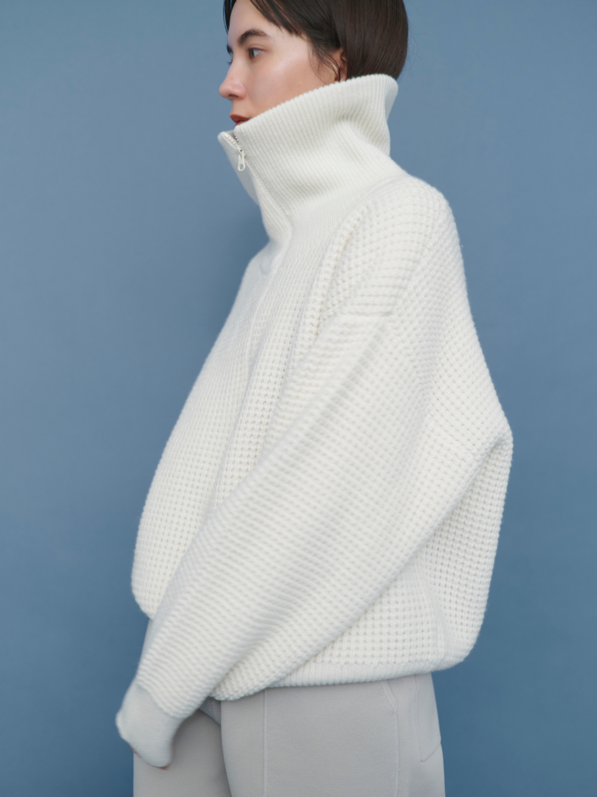 【オフホワイト再入荷】lelill レリル ワッフルハーフZIPニット