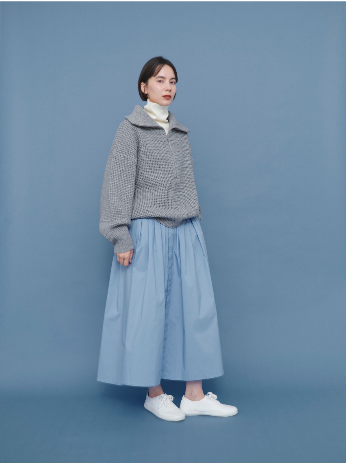 Wポイント】lelill レリル ワッフルハーフZIPニット