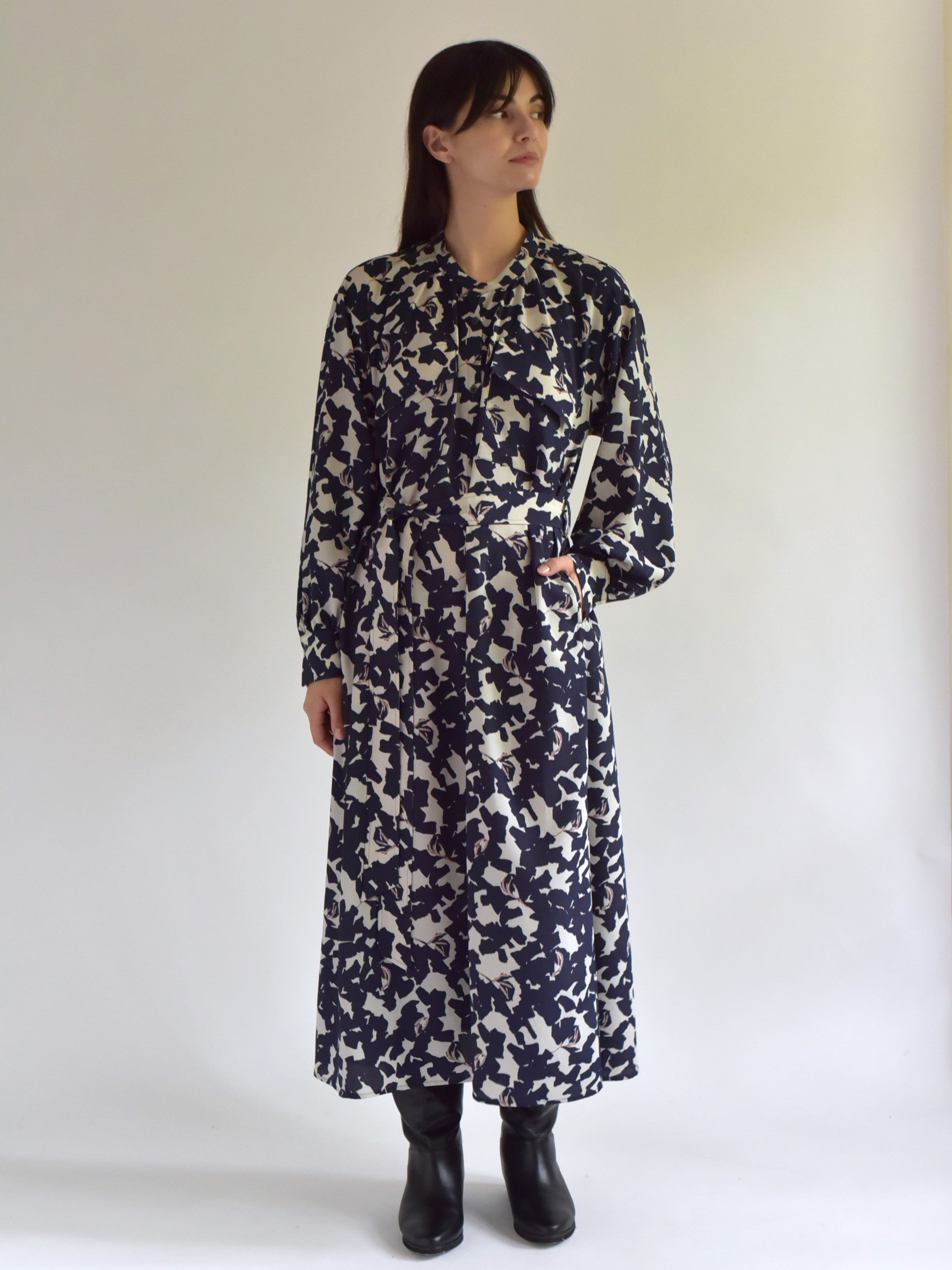 lelill レリル 日本製 ボタニカルデシンシャツワンピース