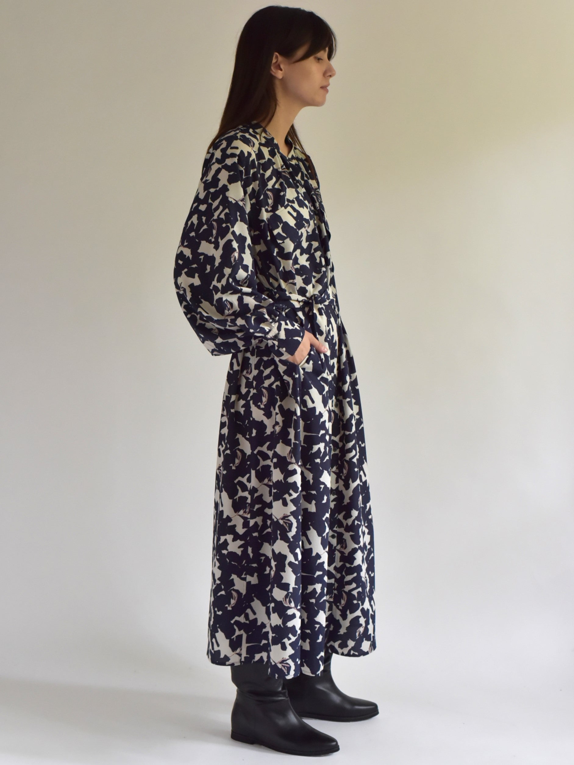 lelill レリル 日本製 ボタニカルデシンシャツワンピース