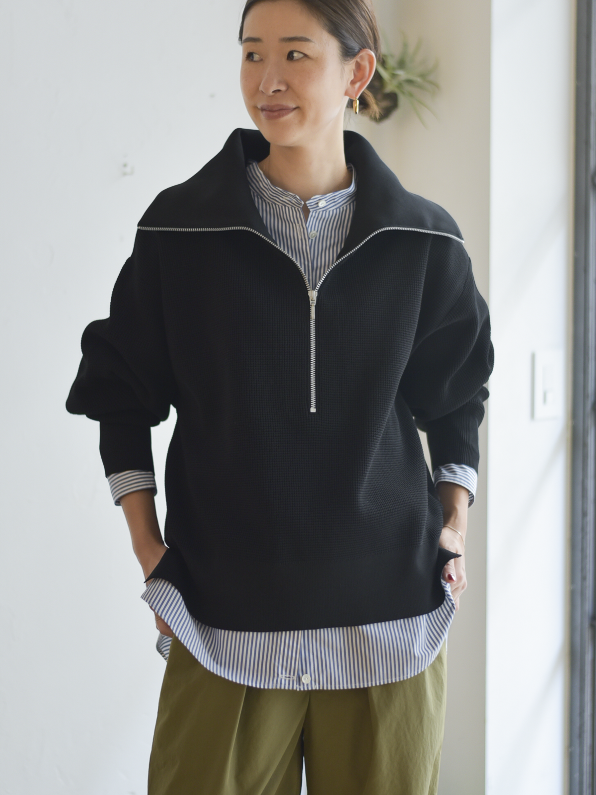 1009(どうぐ)POINT対象｜【直営店限定】lelill レリル ハイテク ワッフルハーフZIPニット