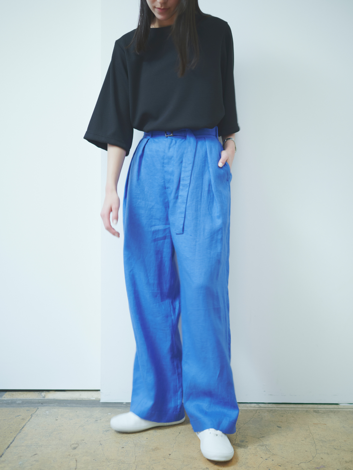 lelill レリル　リネンベルテッドワイドパンツ